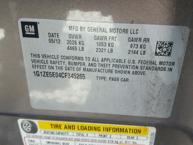 1G1ZE5E04CF345265 - 2012 CHEVROLET MALIBU LTZ ყავისფერი ფოტო 10