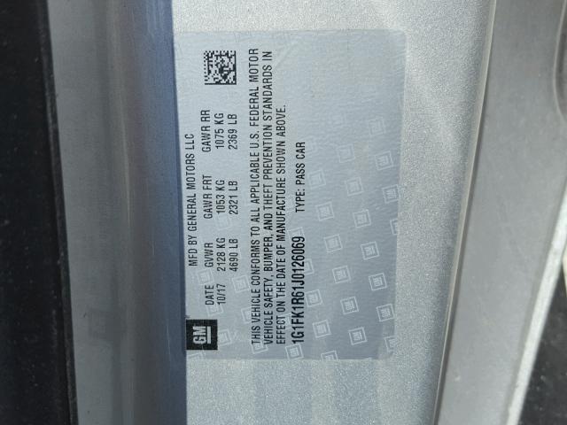 1G1FK1R61J0126069 - 2018 CHEVROLET CAMARO ZL1 银色 照片 10