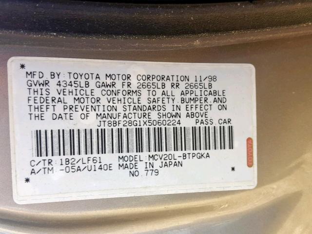 JT8BF28G1X5060224 - 1999 LEXUS ES 300 TAN photo 10