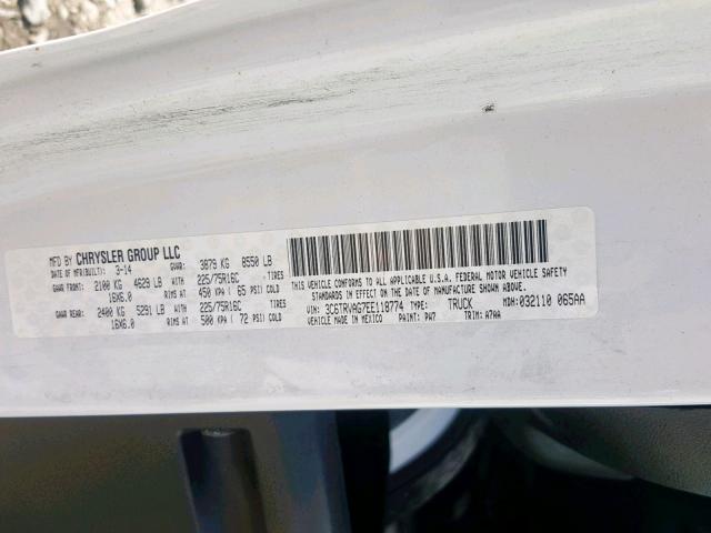 3C6TRVAG7EE118774 - 2014 RAM PROMASTER 白色 照片 10