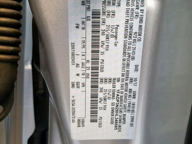 1FADP3N28HL348685 - 2017 FORD FOCUS TITA SILVER photo 10