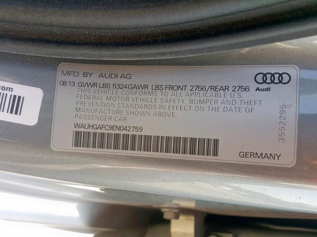 WAUHGAFC9EN042759 - 2014 AUDI A6 PRESTIG SILVER photo 10