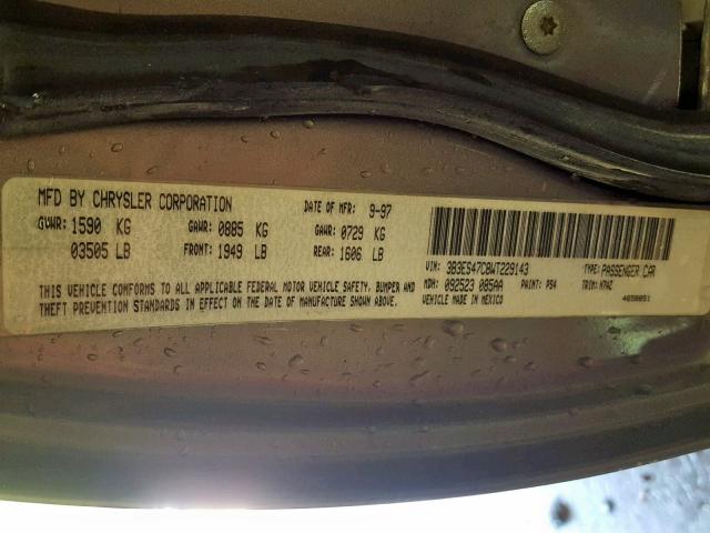 3B3ES47C8WT229143 - 1998 DODGE NEON HIGHL GRAY photo 10