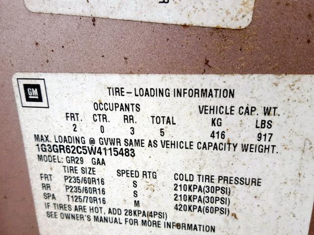 1G3GR62C5W4115483 - 1998 OLDSMOBILE AURORA GOLD photo 10