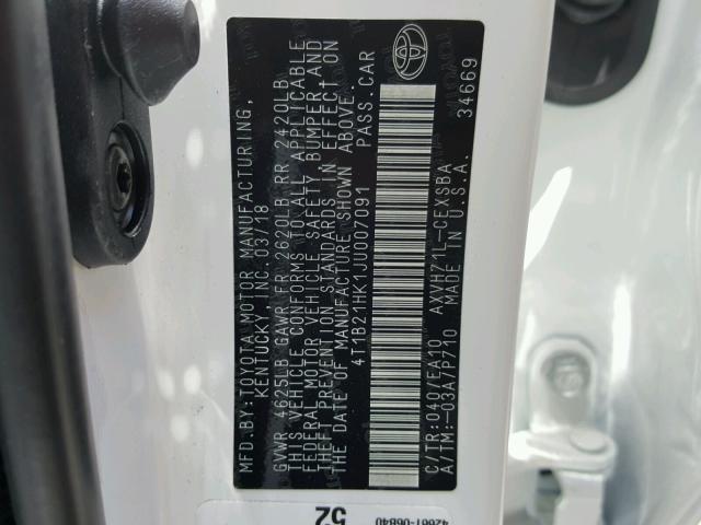 4T1B21HK1JU007091 - 2018 TOYOTA CAMRY HYBR WHITE photo 10