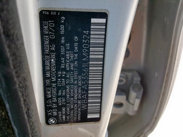 WBAFA53561LM90324 - 2001 BMW X5 3.0I SILVER photo 10