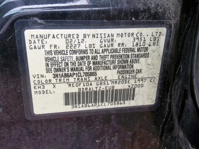 3N1AB6AP1CL705865 - 2012 NISSAN SENTRA 2.0 BLACK photo 10