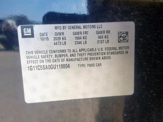 1G11C5SA0GU118804 - 2016 CHEVROLET MALIBU LIM 黑色 照片 10