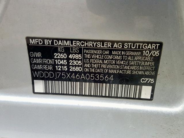 WDDDJ75X46A053564 - 2006 MERCEDES-BENZ CLS 500 SILVER photo 10