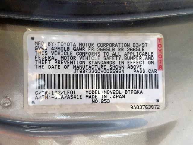 JT8BF22G0V0055924 - 1997 LEXUS ES 300 GRAY photo 10