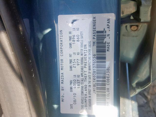 JM1BL1K60B1376556 - 2011 MAZDA 3 S TEAL photo 10