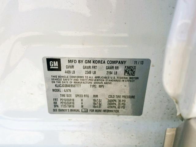 KL4CJGSB4EB587777 - 2014 BUICK ENCORE WHITE photo 10