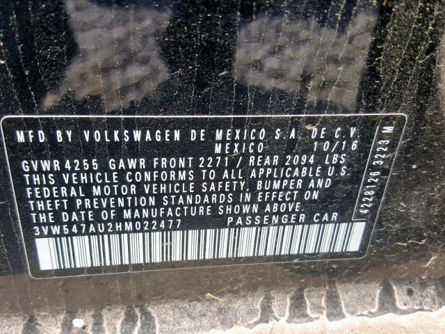 3VW547AU2HM022477 - 2017 VOLKSWAGEN GTI SPORT BLACK photo 10