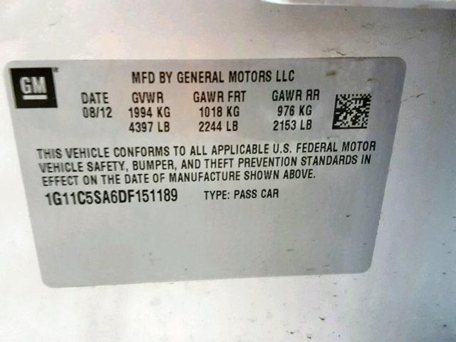 1G11C5SA6DF151189 - 2013 CHEVROLET MALIBU 1LT SILVER photo 10