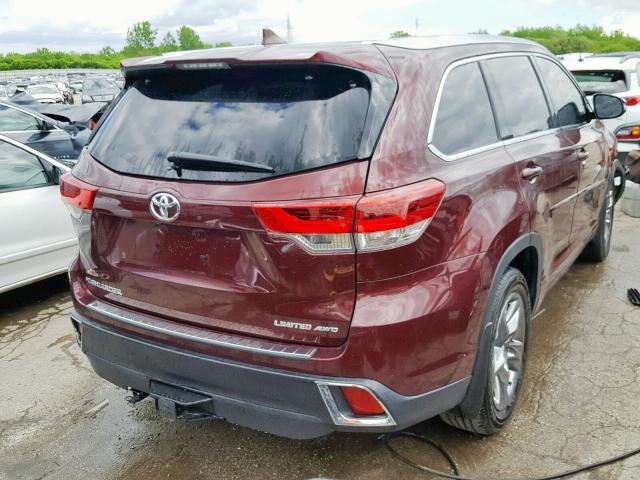 5TDDZRFH5KS920800 - 2019 TOYOTA HIGHLANDER MAROON photo 4