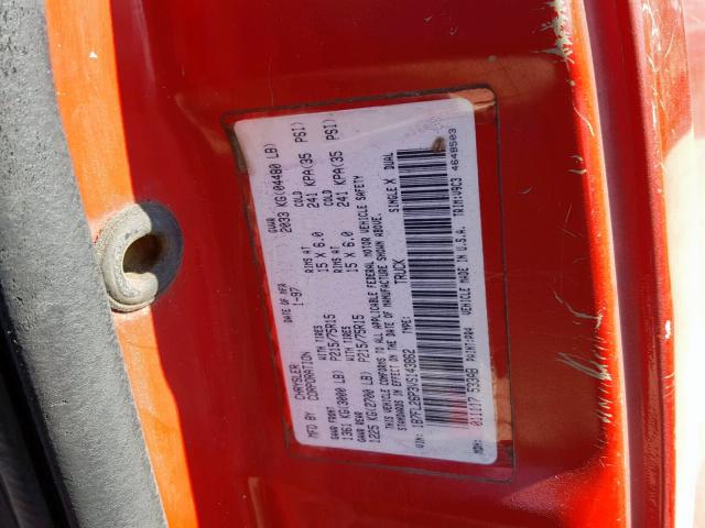 1B7FL26P3VS143862 - 1997 DODGE DAKOTA RED photo 10