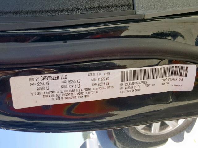 2B3KA33V99H627093 - 2009 DODGE CHARGER SX BLACK photo 10