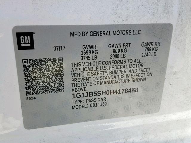 1G1JB5SH0H4178468 - 2017 CHEVROLET SONIC LS WHITE photo 10