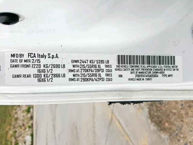 ZFBERFAT4F6A05804 - 2015 RAM PROMASTER WHITE photo 10