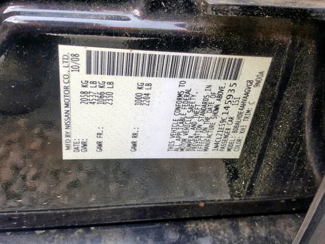 1N4CL21E59C145935 - 2009 NISSAN ALTIMA HYB BLACK photo 10