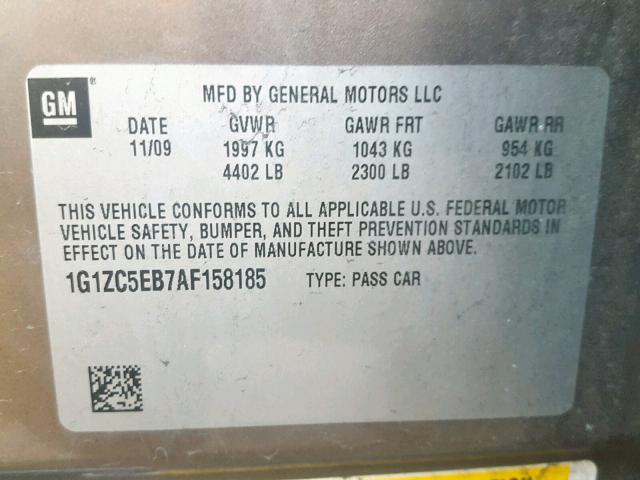 1G1ZC5EB7AF158185 - 2010 CHEVROLET MALIBU 1LT 棕色 照片 10