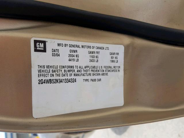 2G4WB52K941334324 - 2004 BUICK REGAL LS GOLD photo 10