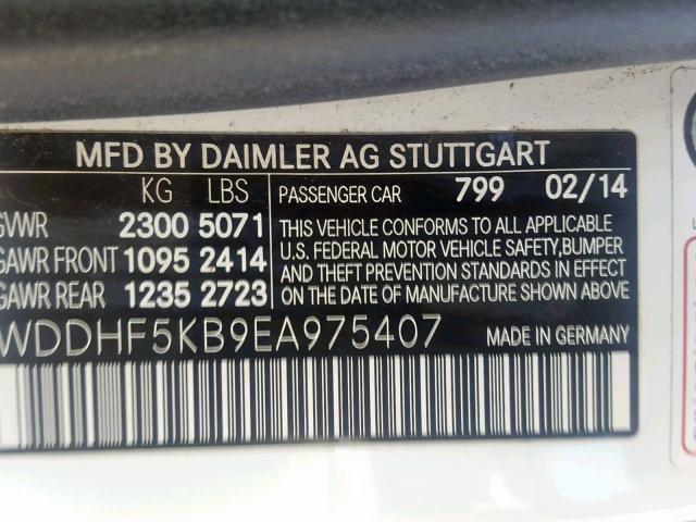 WDDHF5KB9EA975407 - 2014 MERCEDES-BENZ E 350 WHITE photo 10