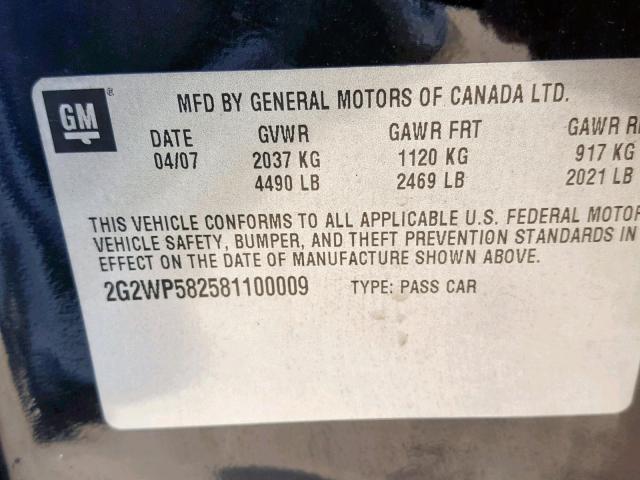 2G2WP582581100009 - 2008 PONTIAC GRAND PRIX BLACK photo 10