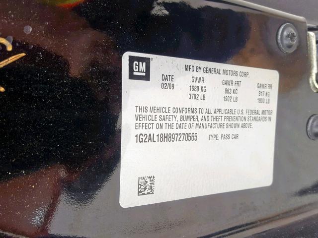 1G2AL18H897270565 - 2009 PONTIAC G5 BLACK photo 10