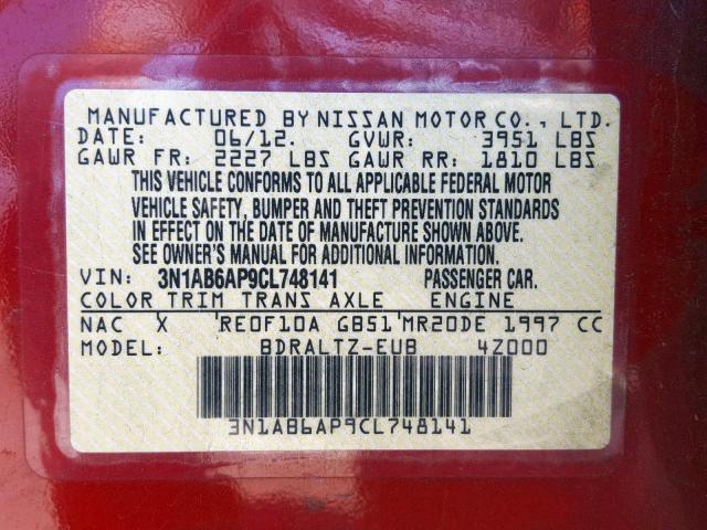 3N1AB6AP9CL748141 - 2012 NISSAN SENTRA 2.0 RED photo 10