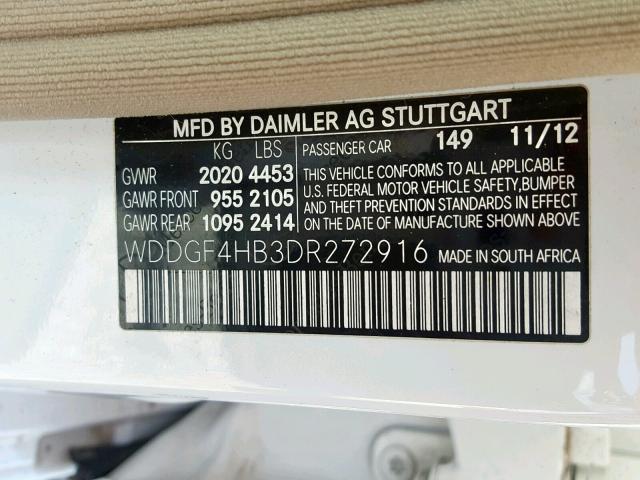 WDDGF4HB3DR272916 - 2013 MERCEDES-BENZ C 250 WHITE photo 10