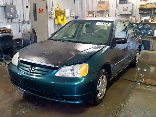 2HGES15211H608625 - 2001 HONDA CIVIC DX GREEN photo 2