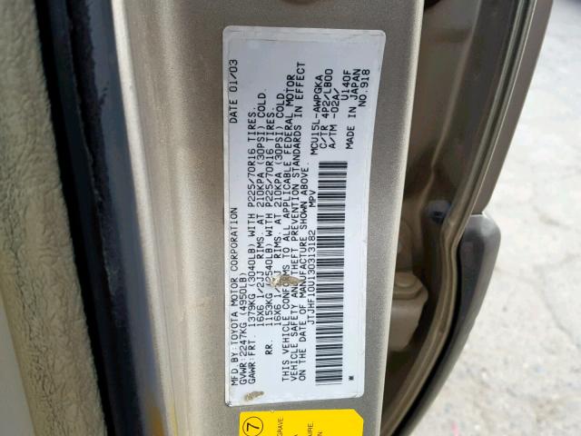 JTJHF10U130313182 - 2003 LEXUS RX 300 GOLD photo 10