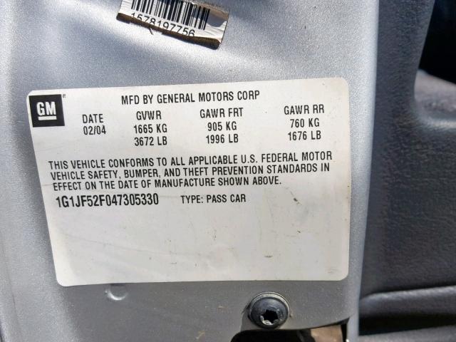 1G1JF52F047305330 - 2004 CHEVROLET CAVALIER L SILVER photo 10