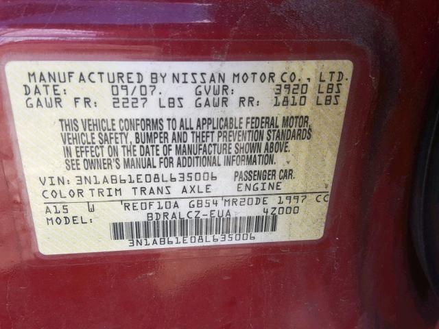 3N1AB61E08L635006 - 2008 NISSAN SENTRA 2.0 RED photo 10