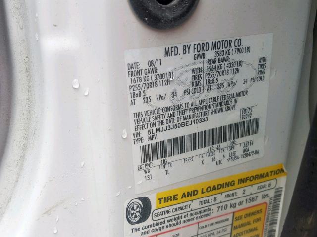 5LMJJ3J50BEJ10333 - 2011 LINCOLN NAVIGATOR 白色 照片 10