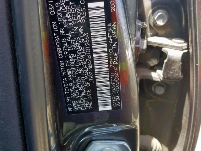 JTKKU4B44B1012663 - 2011 TOYOTA SCION XD GRAY photo 10