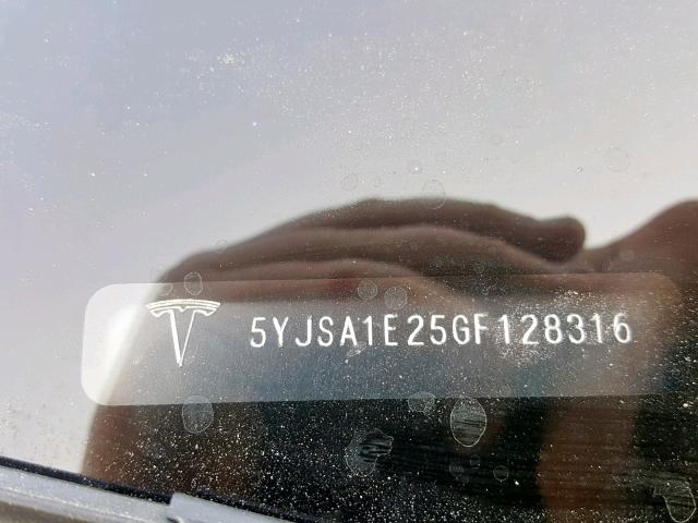 5YJSA1E25GF128316 - 2016 TESLA MODEL S فحمي صورة 10