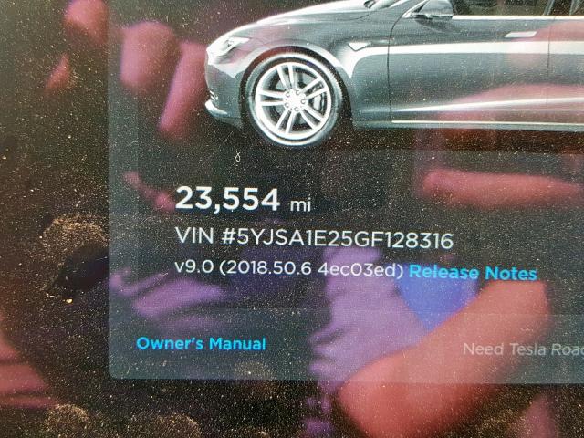 5YJSA1E25GF128316 - 2016 TESLA MODEL S فحمي صورة 8