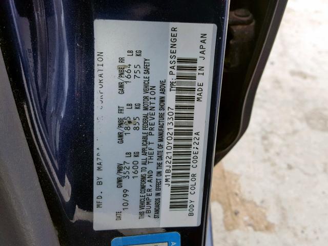 JM1BJ2210Y0213307 - 2000 MAZDA PROTEGE ES BLUE photo 10