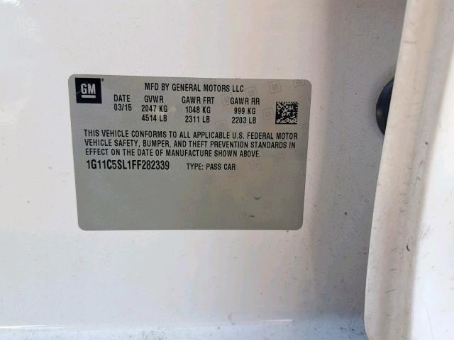 1G11C5SL1FF282339 - 2015 CHEVROLET MALIBU 1LT WHITE photo 10