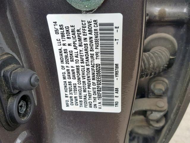 19XFB2F93EE056020 - 2014 HONDA CIVIC EXL BROWN photo 10