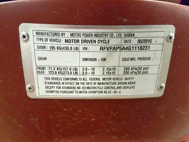 RFVPAP5A4G1118231 - 2016 GENUINE SCOOTER CO. BUDDY 50 RED photo 10