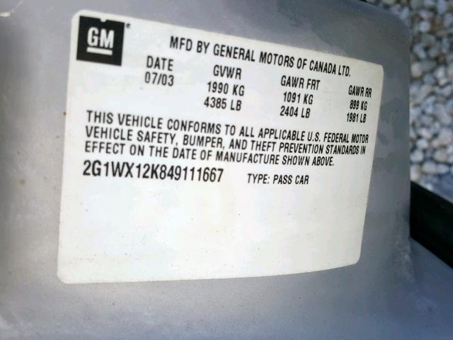 2G1WX12K849111667 - 2004 CHEVROLET MONTE CARL 银色 照片 10