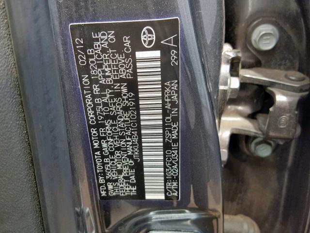 JTKKU4B41C1021919 - 2012 TOYOTA SCION XD GRAY photo 10