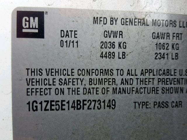 1G1ZE5E14BF273149 - 2011 CHEVROLET MALIBU LTZ 白色 照片 10