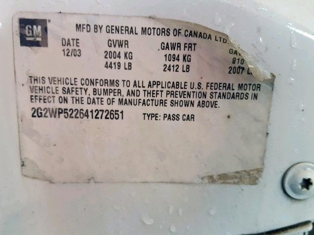 2G2WP522641272651 - 2004 PONTIAC GRAND PRIX 白色 照片 10