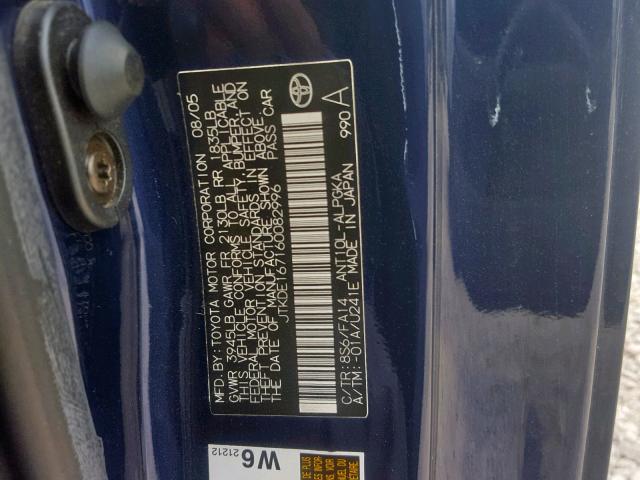 JTKDE167160082996 - 2006 TOYOTA SCION TC BLUE photo 10