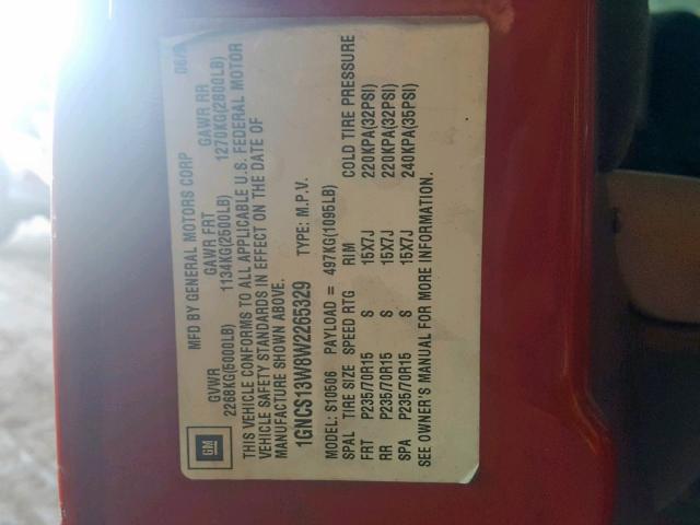 1GNCS13W8W2265329 - 1998 CHEVROLET BLAZER RED photo 10