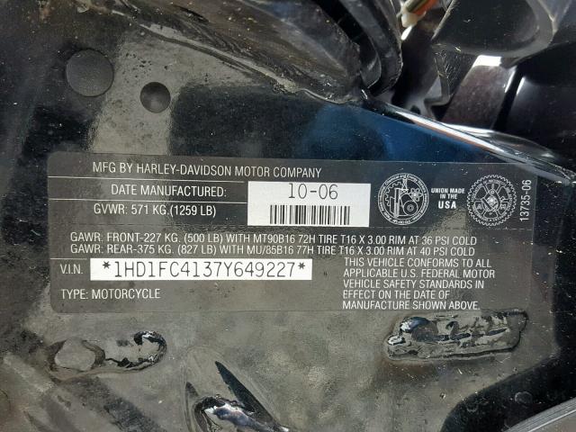 1HD1FC4137Y649227 - 2007 HARLEY-DAVIDSON FLHTCUI BURGUNDY photo 10